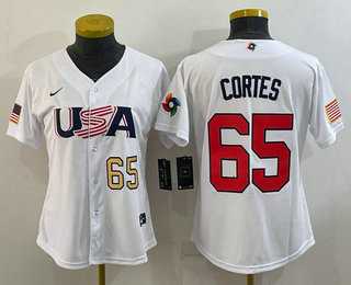 Womens USA Baseball #65 Nestor Cortes Number 2023 White World Classic Stitched Jersey->2023 world baseball classic->MLB Jersey